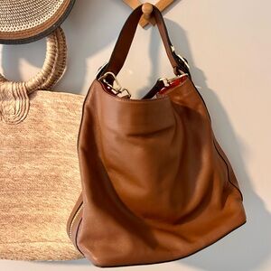 Brian Atwood Soft Pebbled Leather Shoulder Bag / Hobo – Cognac Brown